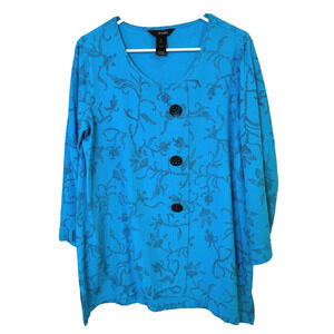 Ali Miles Women's Top Size Medium Artsy Lagenlook Art Button Floral